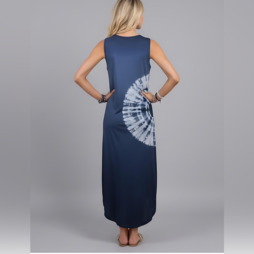 Blue Tie Dye Sleeveless Dress - Picture 4 of 8